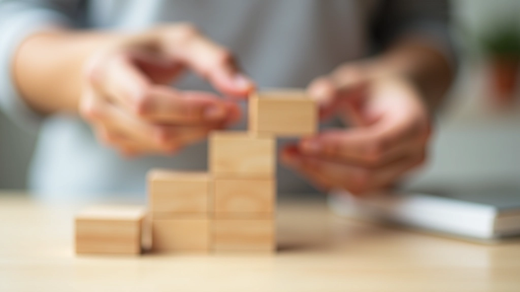 Mão a colocar blocos de madeira em pilha, representando o empilhamento de hábitos