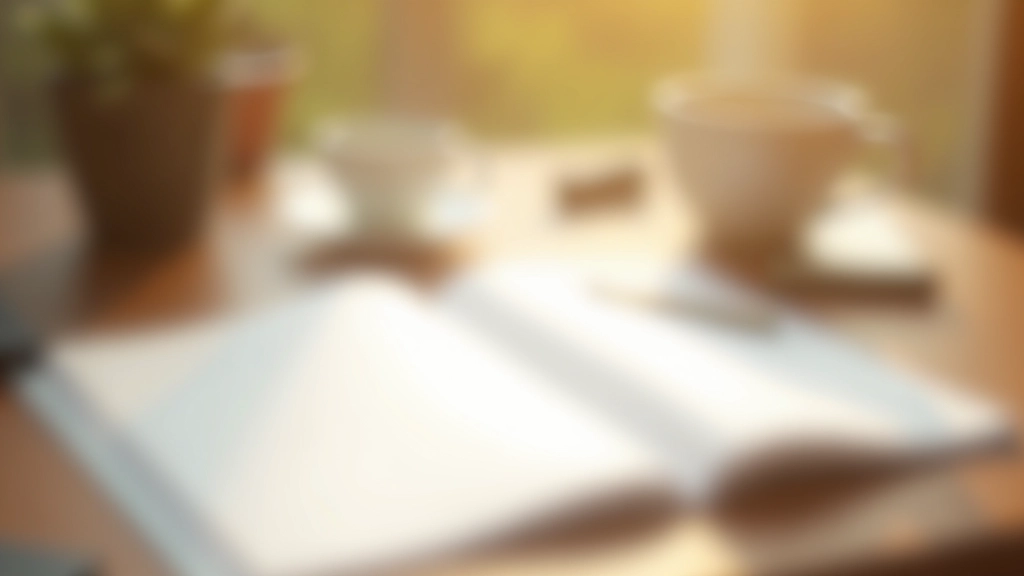 Ambiente de trabalho organizado com planeador, caneta e café num espaço limpo