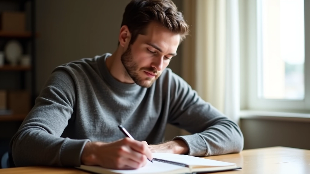 Pessoa anotando em caderno de acompanhamento de hábitos diários com entusiasmo